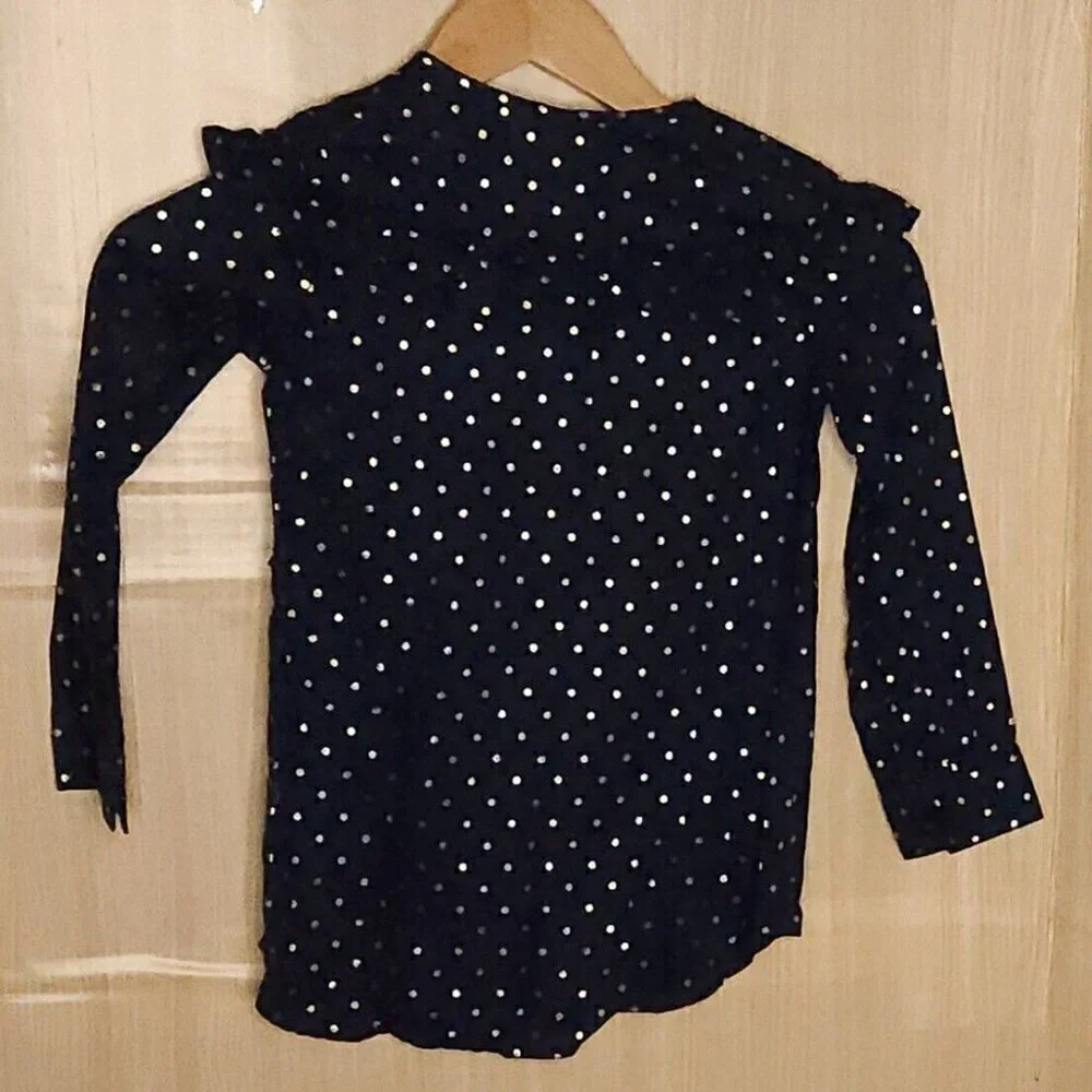 Osh Kosh Girls Navy Blue Metallic Gold Polka-dot Tunic 4-5